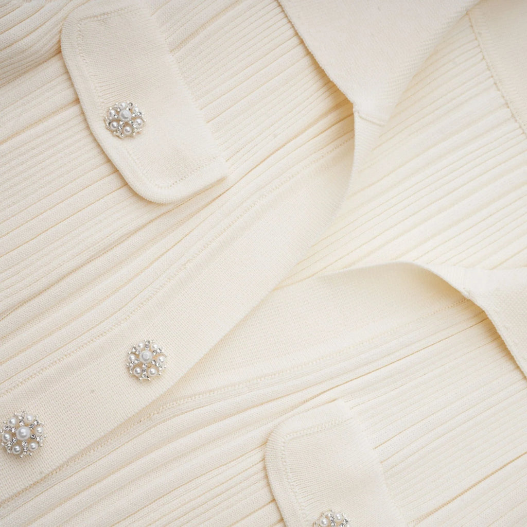 Camila Midi Dress - Ribbed Knit - Lapels and Pockets - Mermaid Hem Design