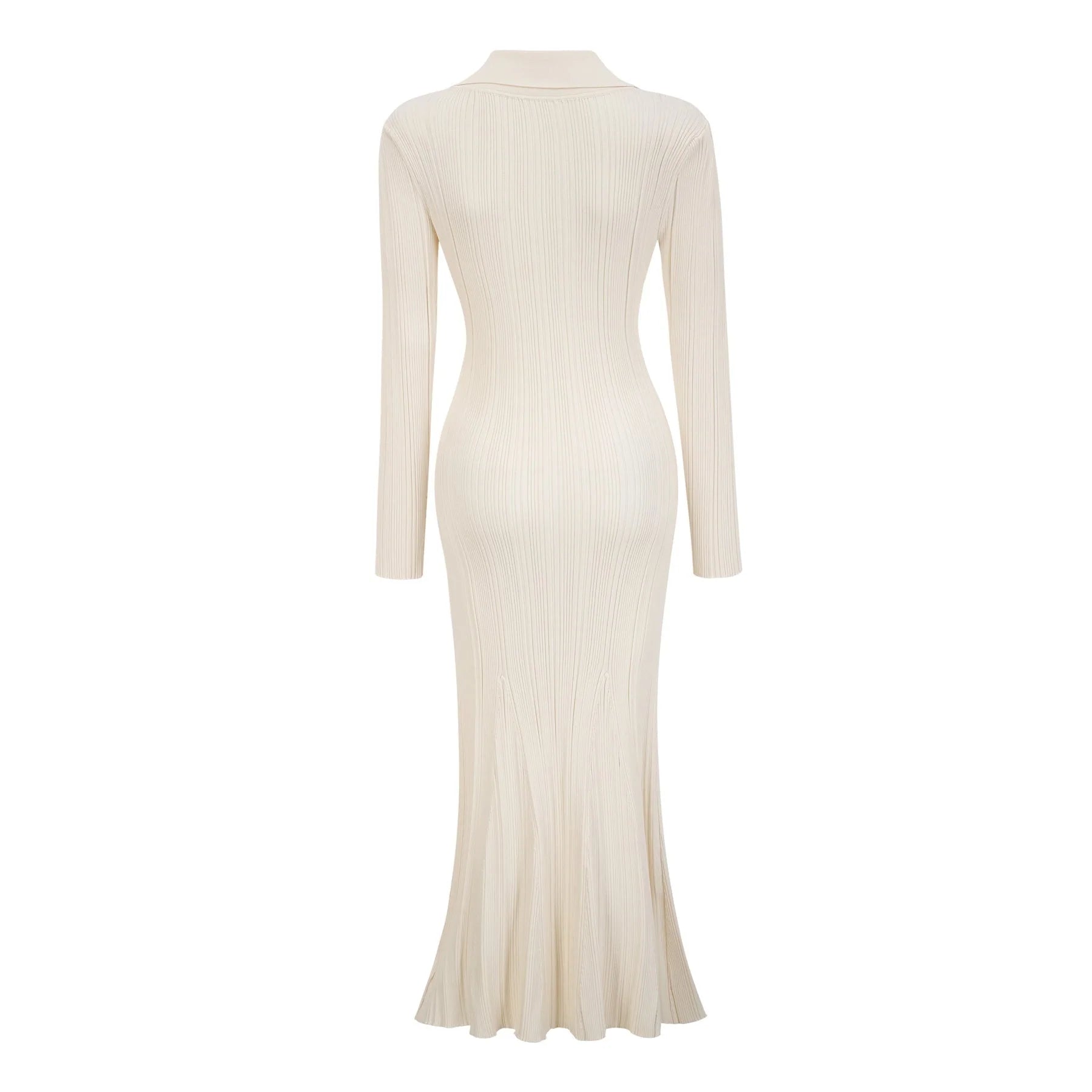 Camila Midi Dress - Ribbed Knit - Lapels and Pockets - Mermaid Hem Design