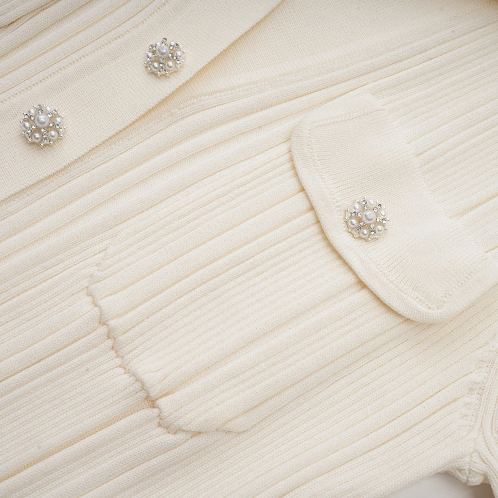 Camila Midi Dress - Ribbed Knit - Lapels and Pockets - Mermaid Hem Design