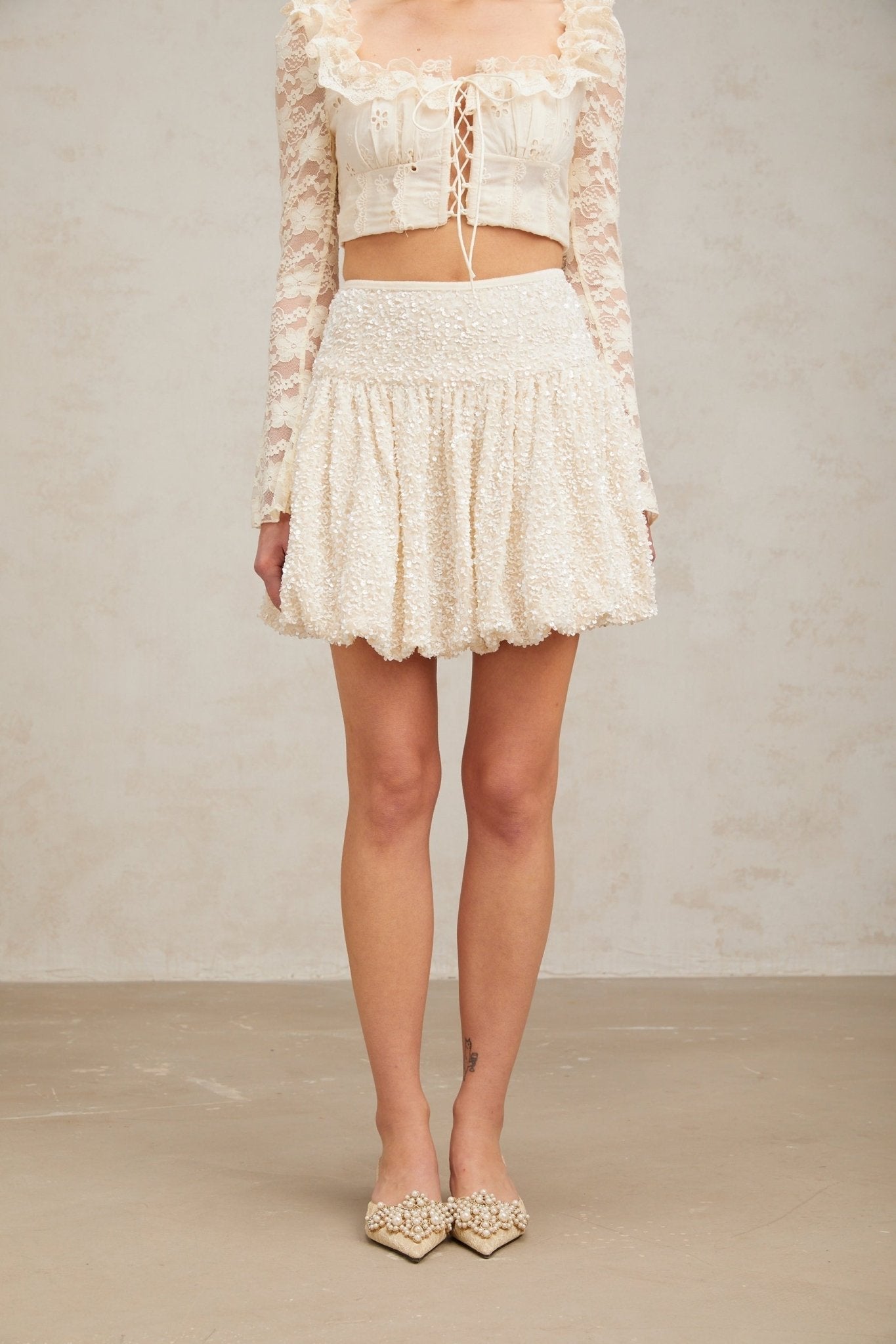 Camilla Mini Dress - High Rise Design - Sequin Embellishment - Pleated Detailing - Internal Shorts