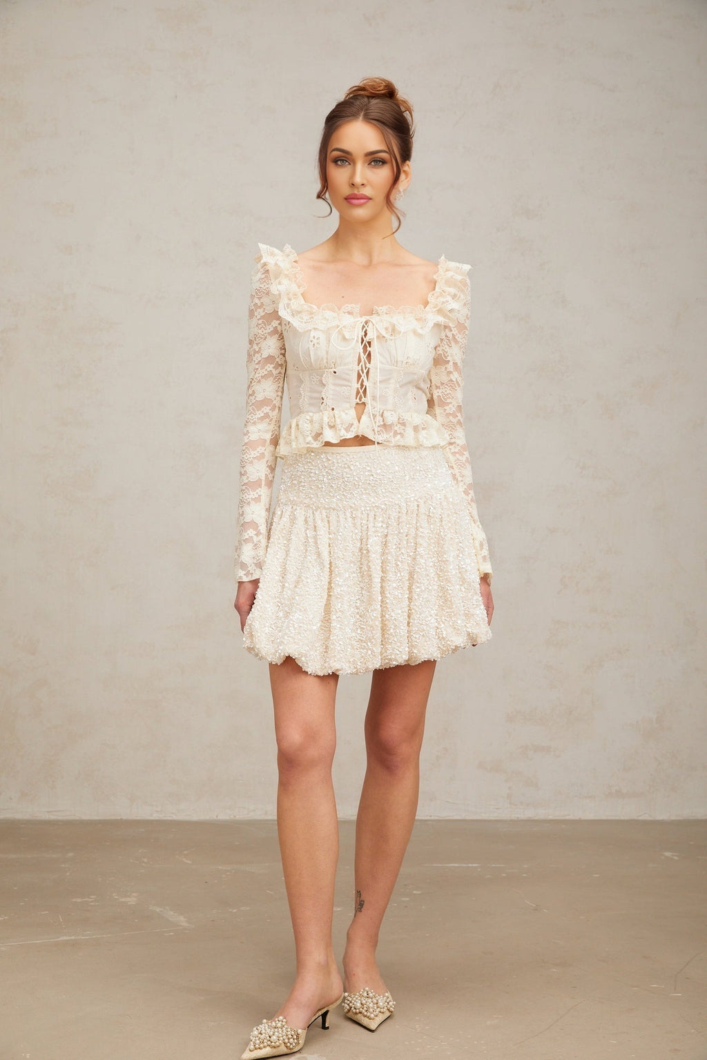 Camilla Mini Dress - High Rise Design - Sequin Embellishment - Pleated Detailing - Internal Shorts