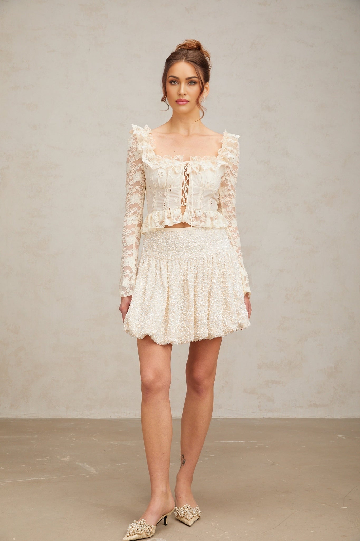 Camilla Mini Dress - High Rise Design - Sequin Embellishment - Pleated Detailing - Internal Shorts