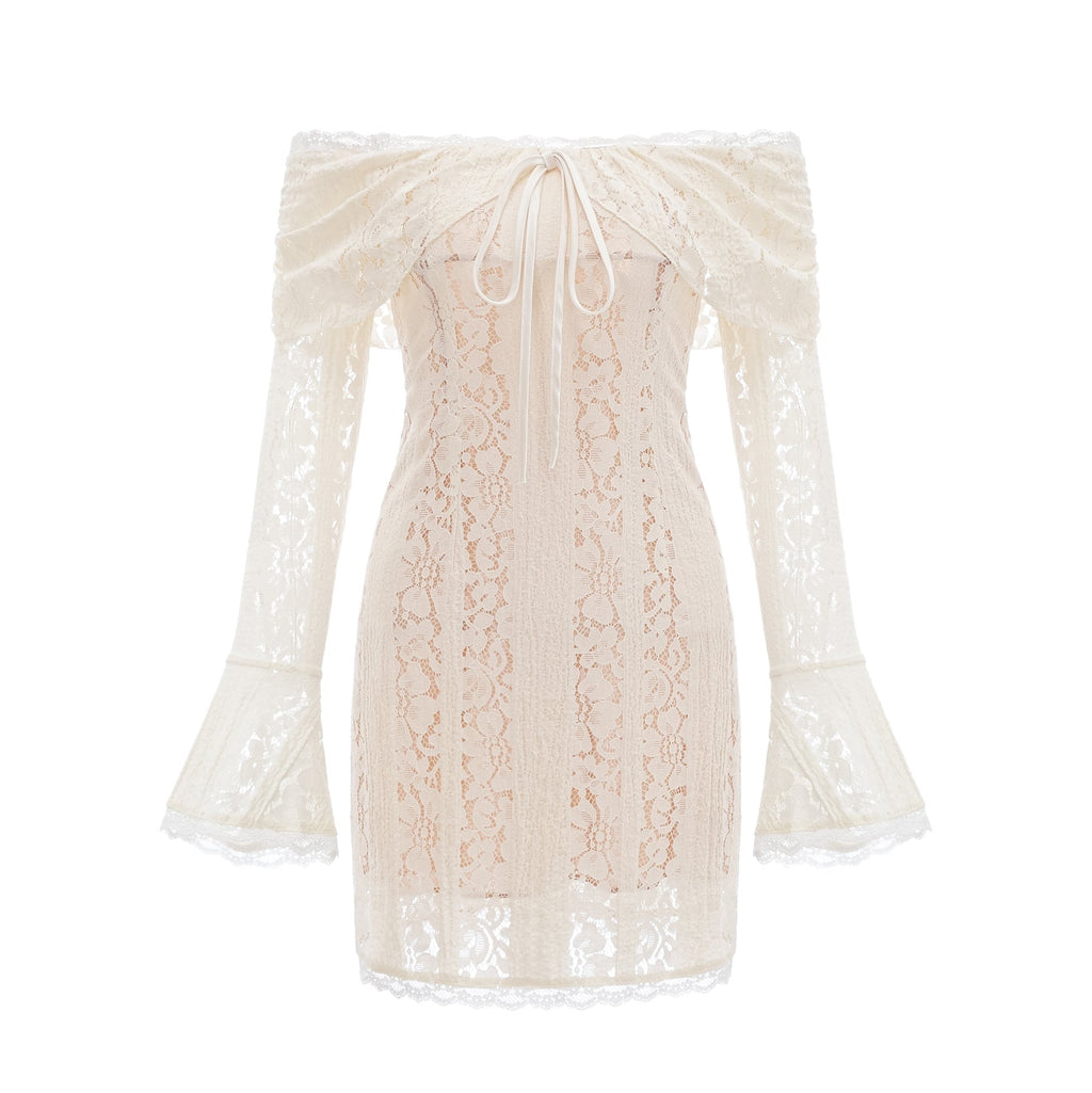 Camilla Mini Dress – Long Sleeves – Off the Shoulder – Floral Lace