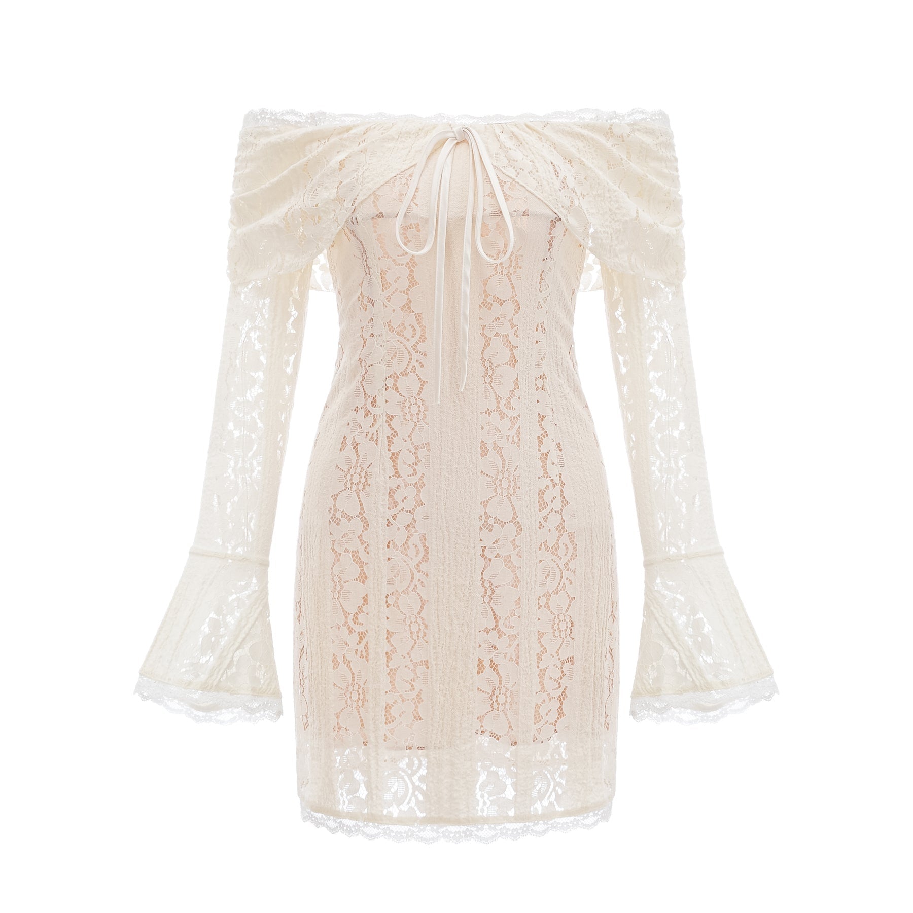 Camilla Mini Dress – Long Sleeves – Off the Shoulder – Floral Lace