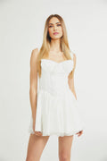 Camille Mini Dress - Bustier Silhouette - Corset - Style Front Tie - Multi - Layered Skirt - Back Zipper - Adjustable Tie Ribbon