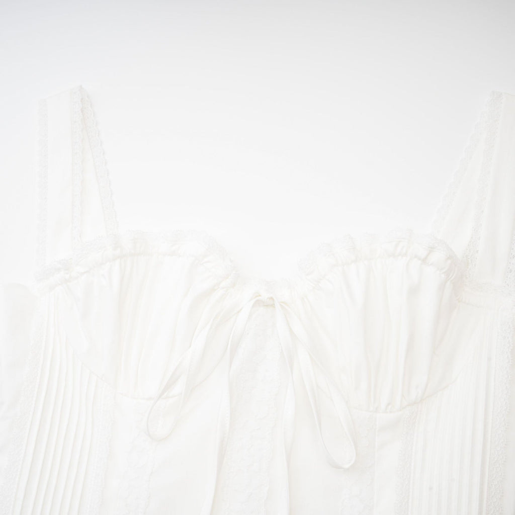 Camille Mini Dress - Bustier Silhouette - Corset - Style Front Tie - Multi - Layered Skirt - Back Zipper - Adjustable Tie Ribbon