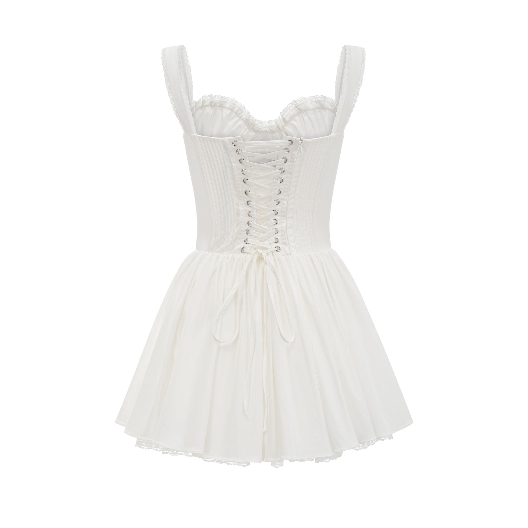 Camille Mini Dress - Bustier Silhouette - Corset - Style Front Tie - Multi - Layered Skirt - Back Zipper - Adjustable Tie Ribbon