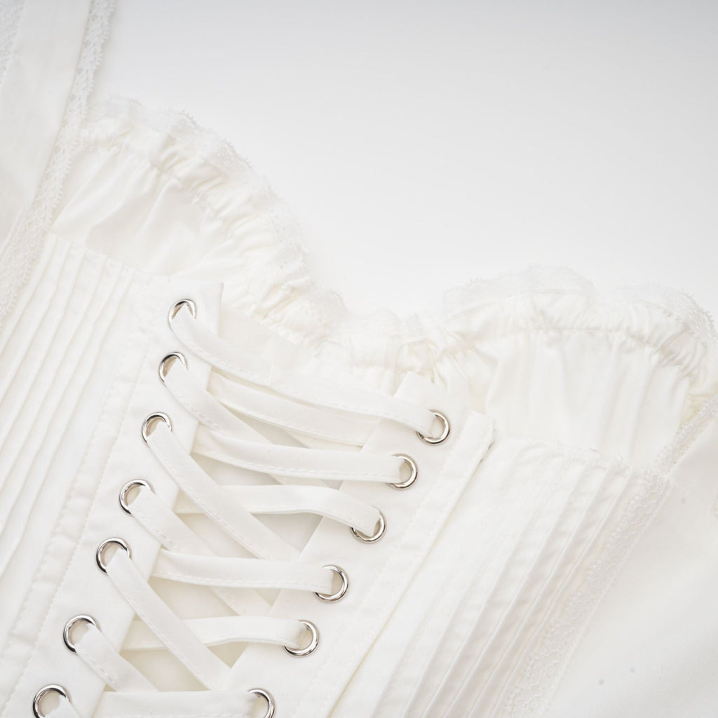 Camille Mini Dress - Bustier Silhouette - Corset - Style Front Tie - Multi - Layered Skirt - Back Zipper - Adjustable Tie Ribbon