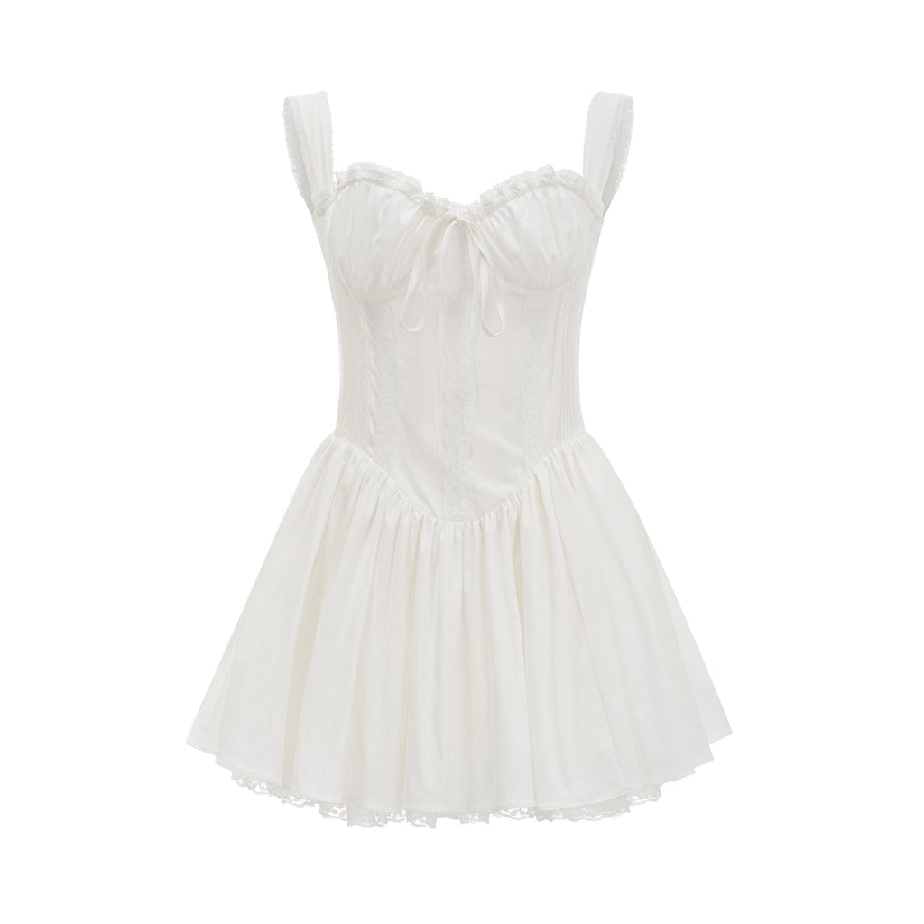 Camille Mini Dress - Bustier Silhouette - Corset - Style Front Tie - Multi - Layered Skirt - Back Zipper - Adjustable Tie Ribbon