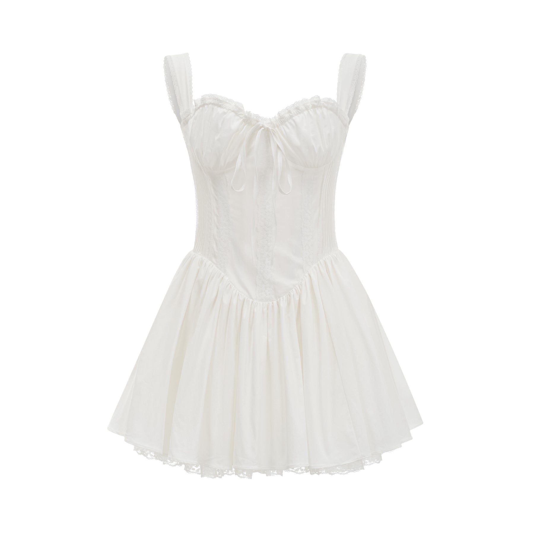 Camille Mini Dress - Bustier Silhouette - Corset - Style Front Tie - Multi - Layered Skirt - Back Zipper - Adjustable Tie Ribbon
