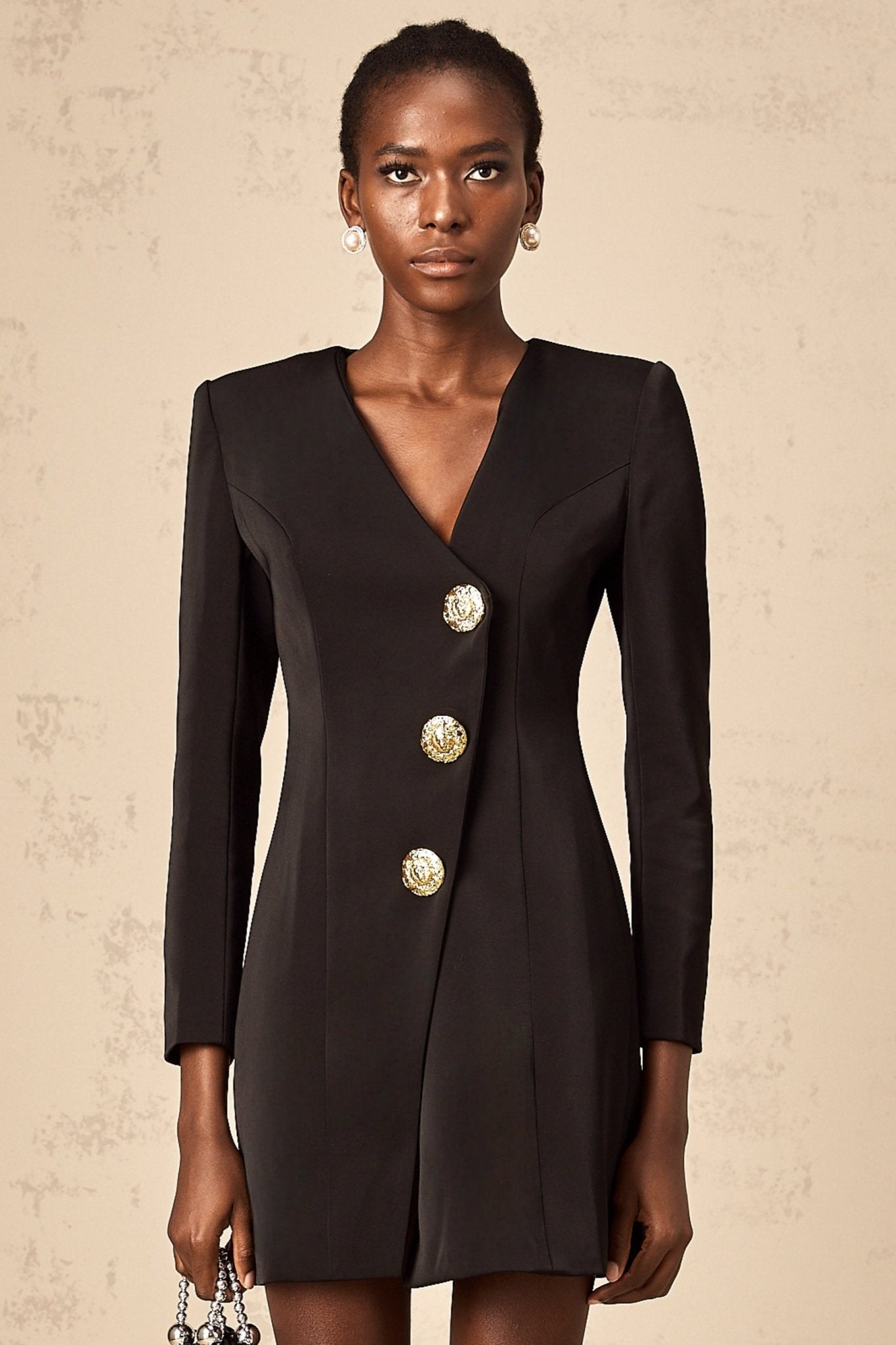 Camryn Mini Dress - V - Neck - Long Sleeves - Lion Head Motif