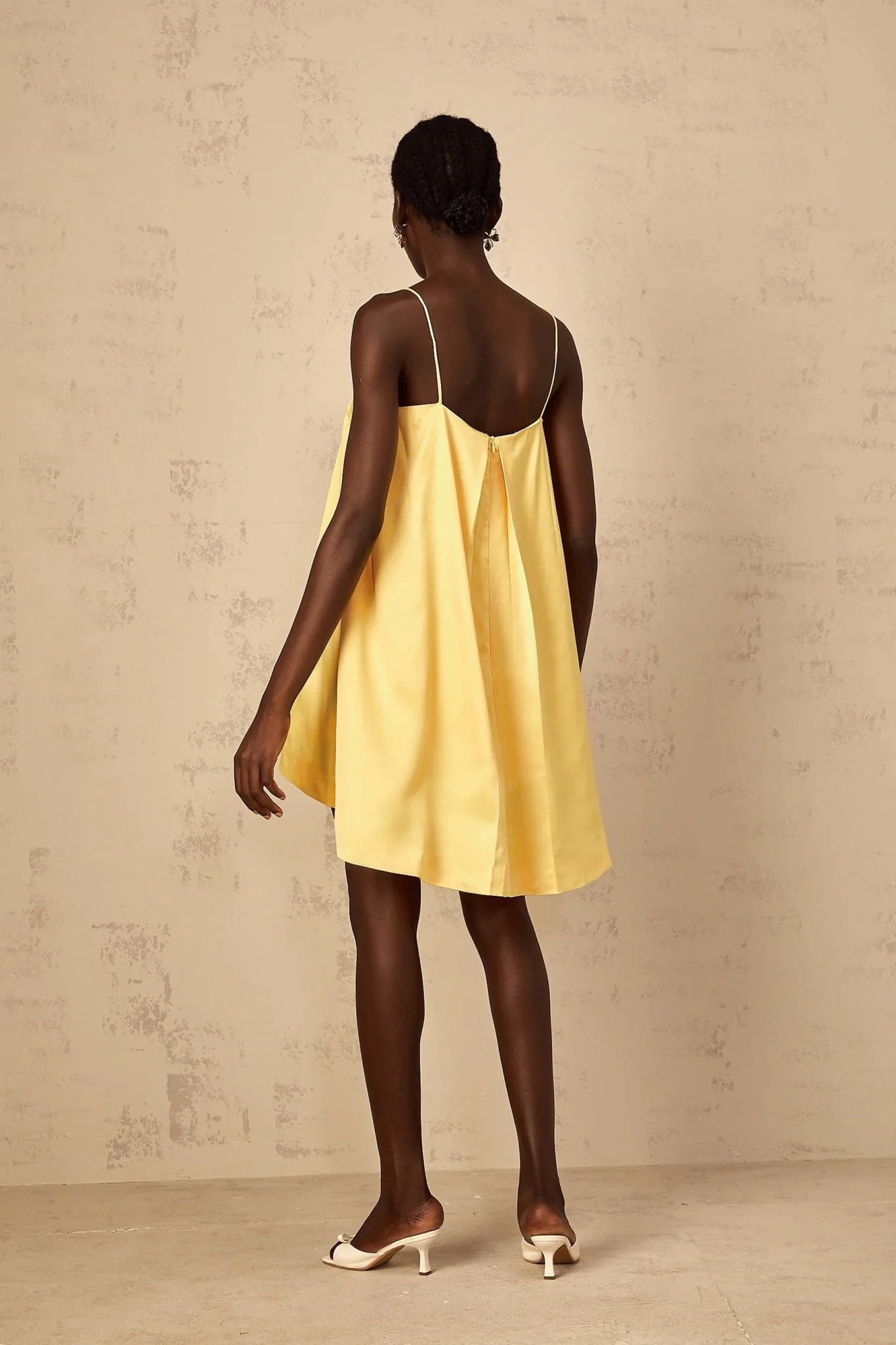 Camryn Mini Dress Yellow Floral Embroidered Chic Asymmetrical Hem