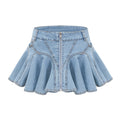 Capucine Denim Flared Skirt - Eye - Catching Frilled Hem - Allover Pleats And Ruffles - Zipper Closure - Functional Pockets