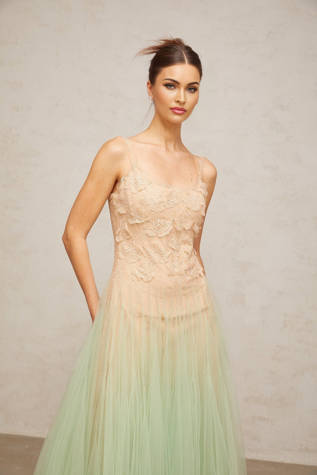 Carla Midi Dress – Sleeveless – Floral - lace panelling – Gradient effect
