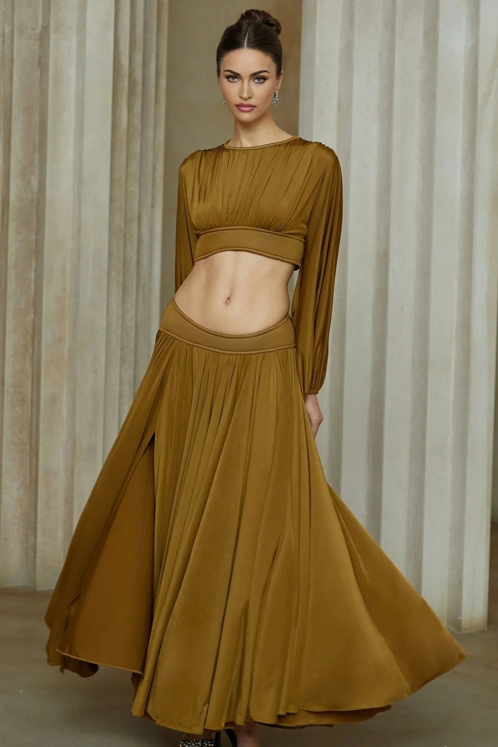 Carlotta Blouse & Skirt Set Green Pleated Maxi