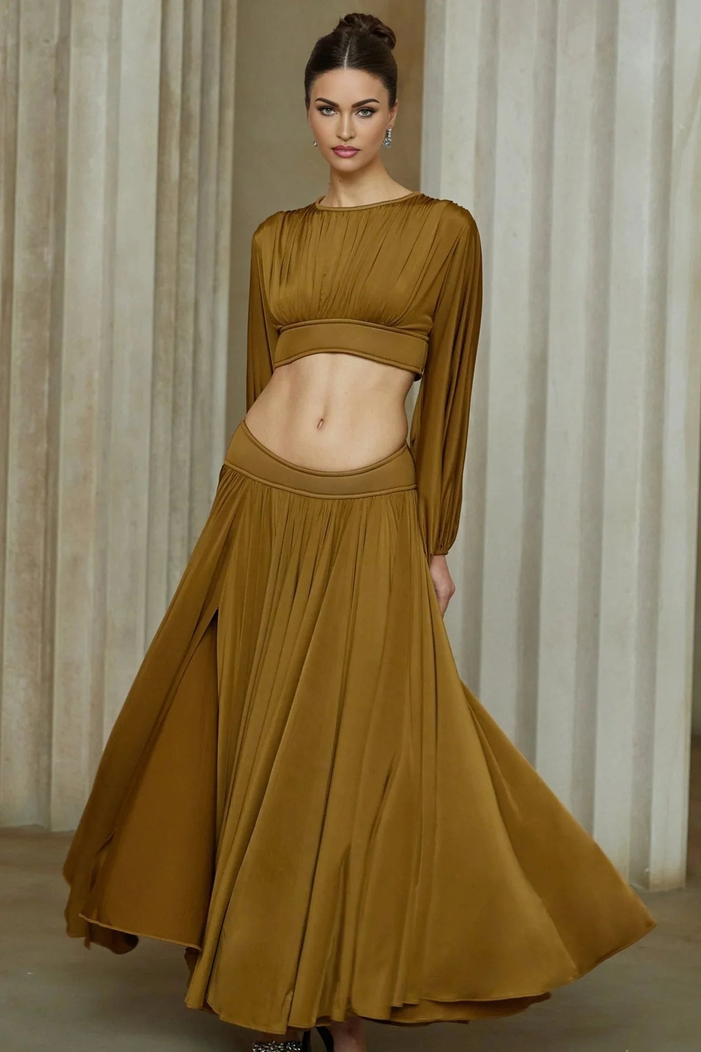 Carlotta Blouse & Skirt Set Green Pleated Maxi