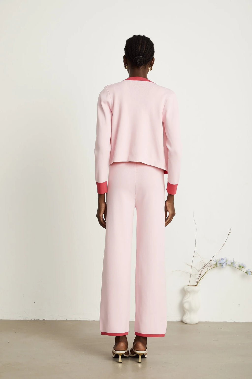 Carlotta Cardigan, Vest & Trousers Set - Round Neck - Front Button Fastening - V - Neck - Knitted Construction