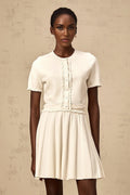 Carly Top & Skirt Set White Knit Ruffled Trim Pleated Elastic Waistband