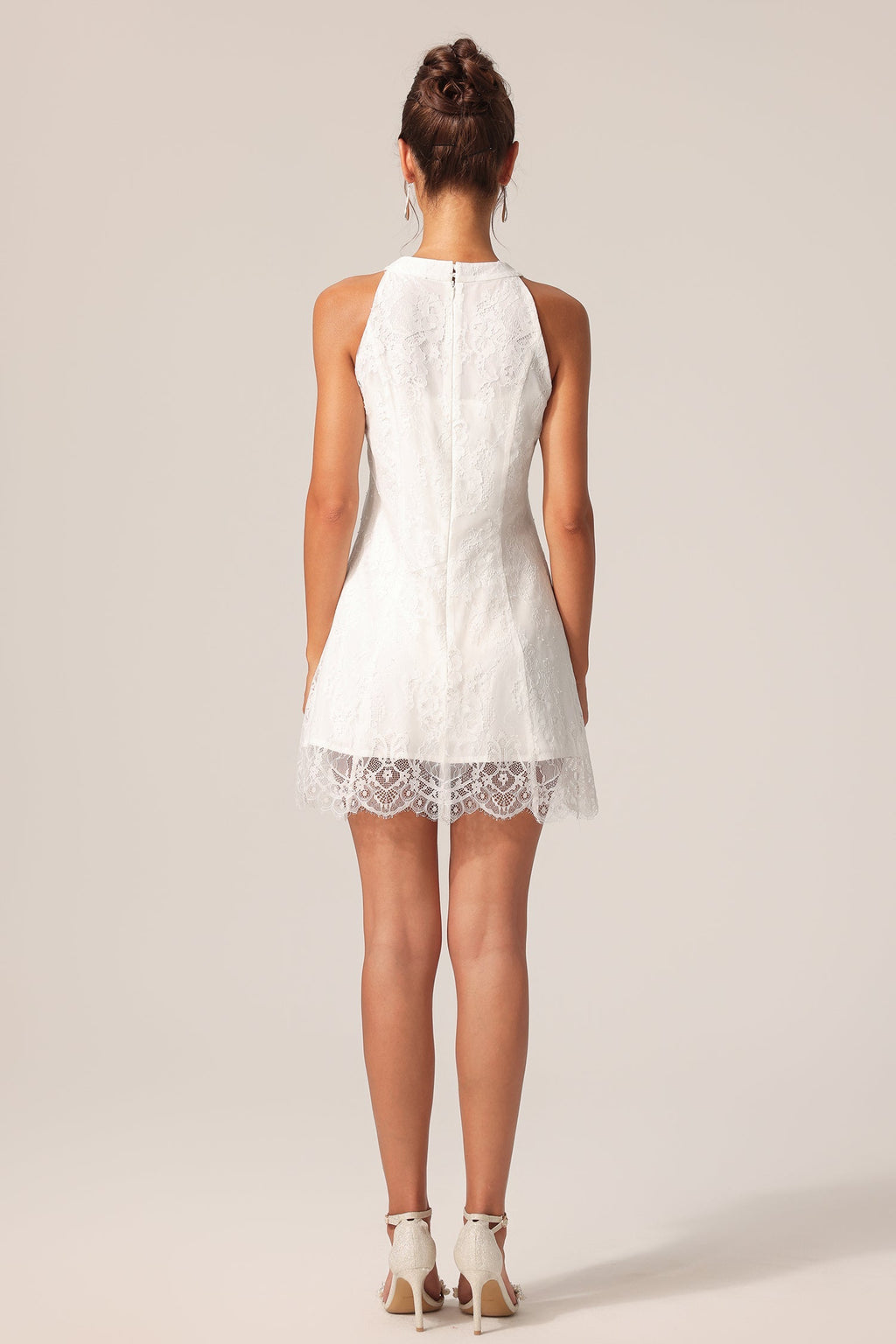 Carmela White Lace Overlay Knee-Length Dress for Women