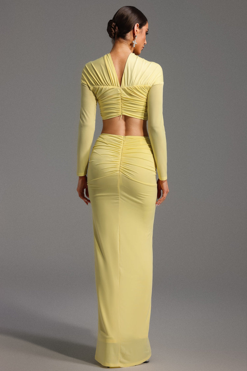 Carmelina Yellow Maxi Dress with Knot Detailing and Ruched Skirt
