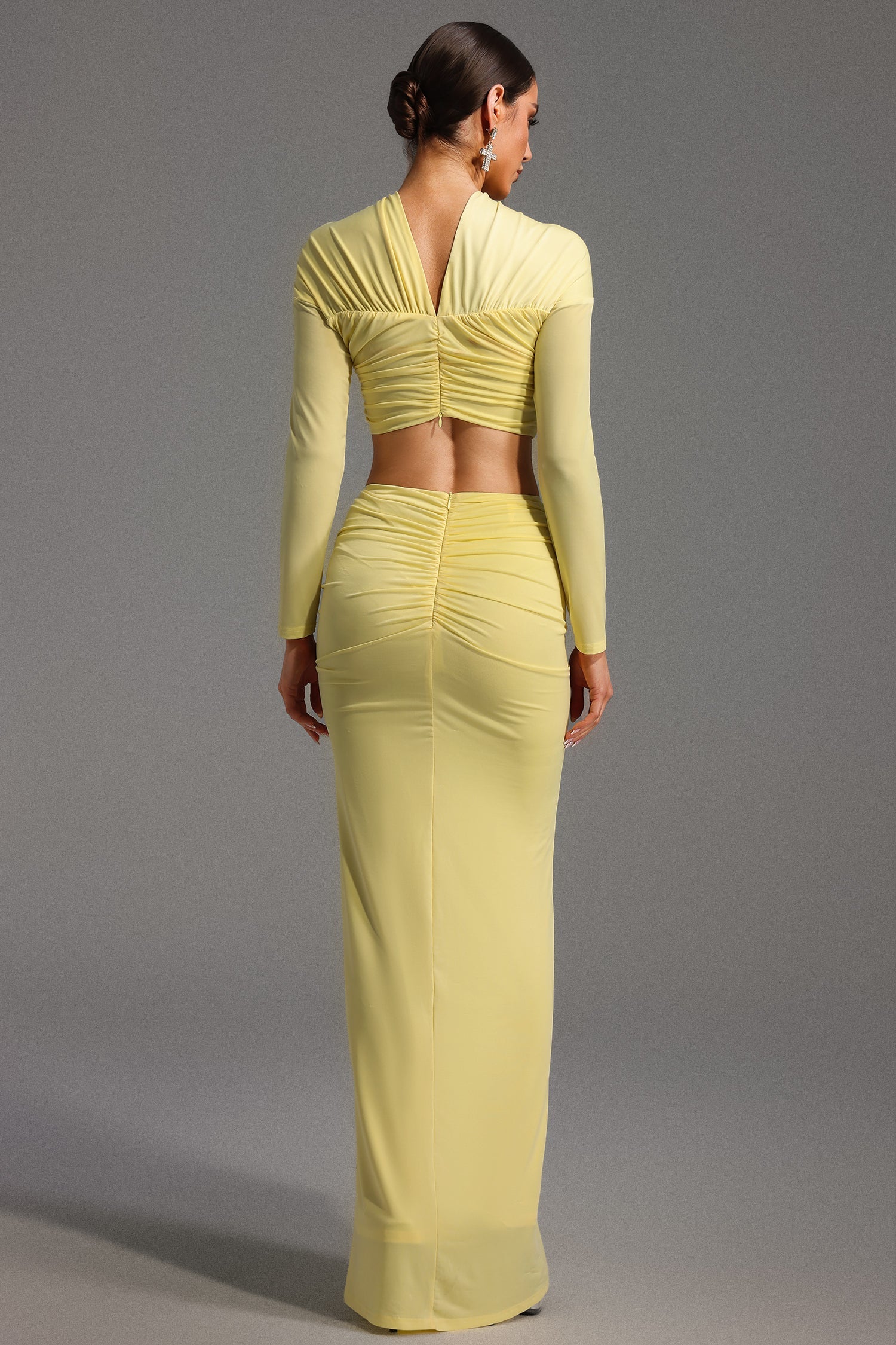 Carmelina Yellow Maxi Dress with Knot Detailing and Ruched Skirt