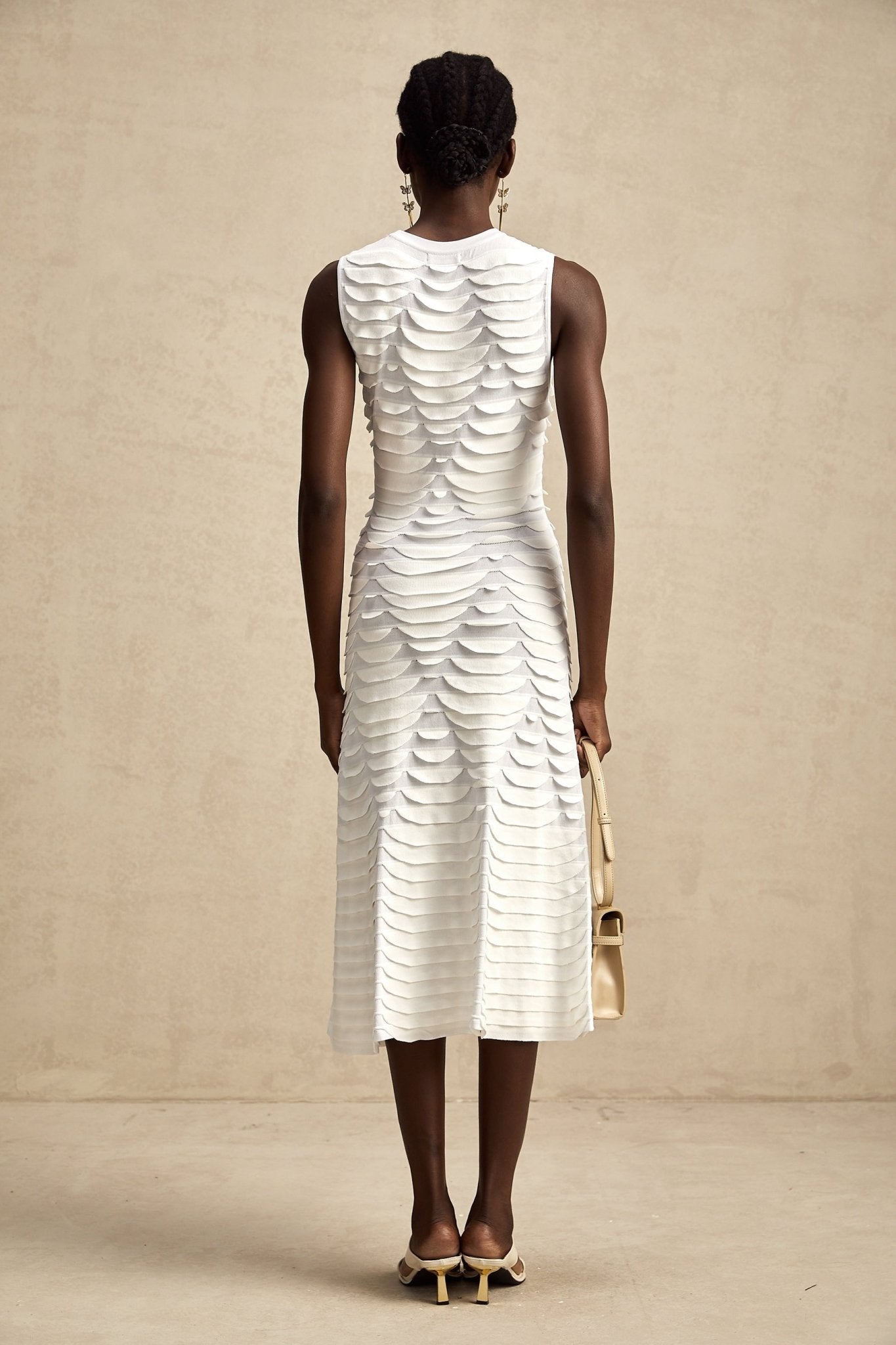 Carmen Midi Dress - Stretch Knit - Crew Neck - Sleeveless - Godet Design