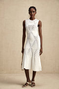 Carmen Midi Dress - Stretch Knit - Crew Neck - Sleeveless - Godet Design