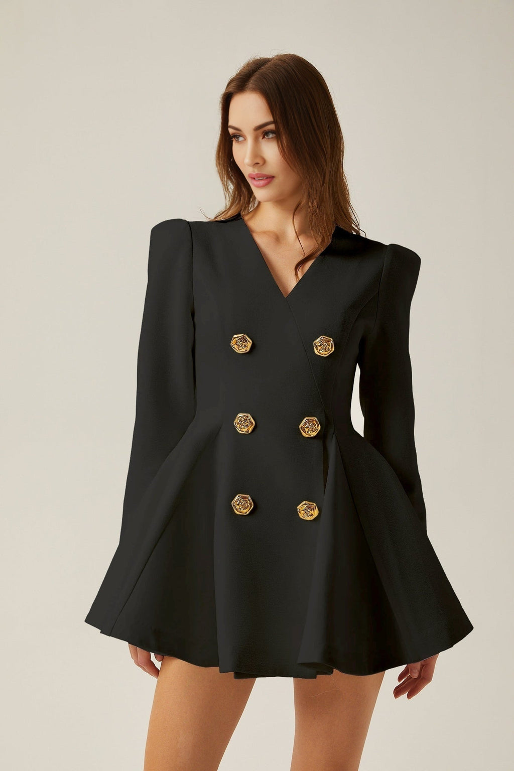 Carmina Blazer - V - Neck - Long Sleeves - Tone Buttons - A - Line