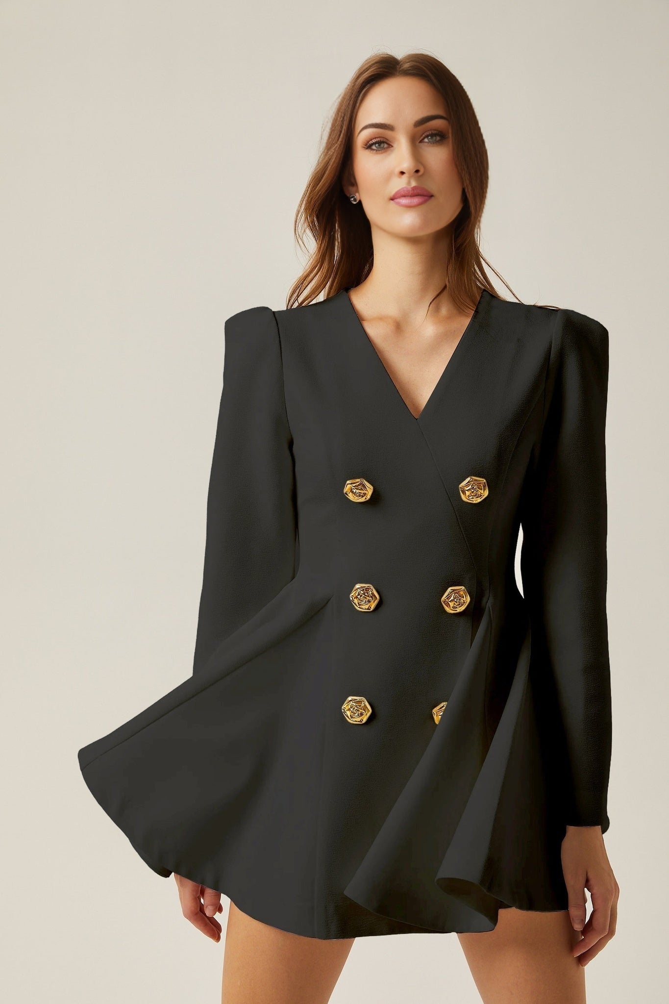 Carmina Blazer - V - Neck - Long Sleeves - Tone Buttons - A - Line