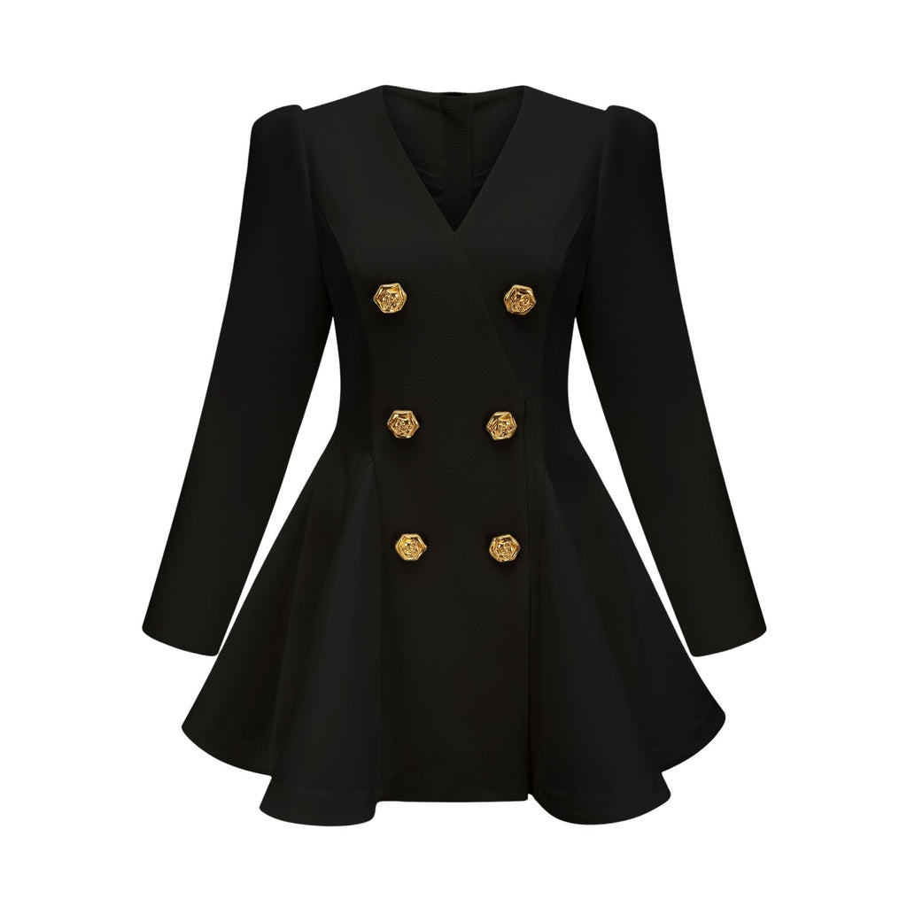 Carmina Blazer - V - Neck - Long Sleeves - Tone Buttons - A - Line