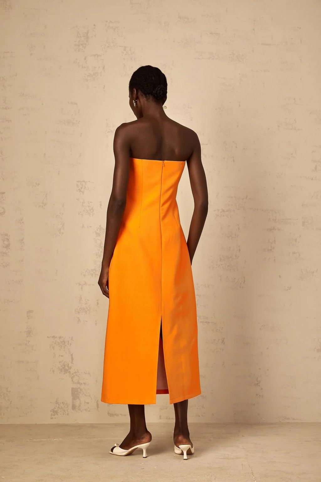Carmina Midi Dress Orange Floral Sequin Embroidered Slit
