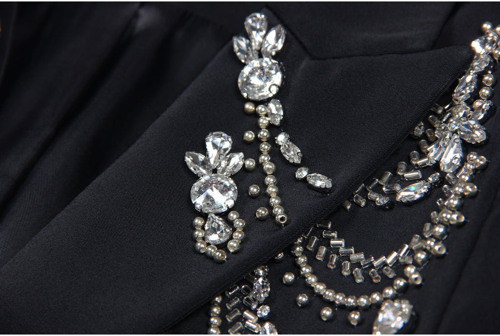 Carolina Blazer - Tailored Silhouette - Crystal Embellishments - Slim Fit - Deep Lapel - Rhinestone Appliqués