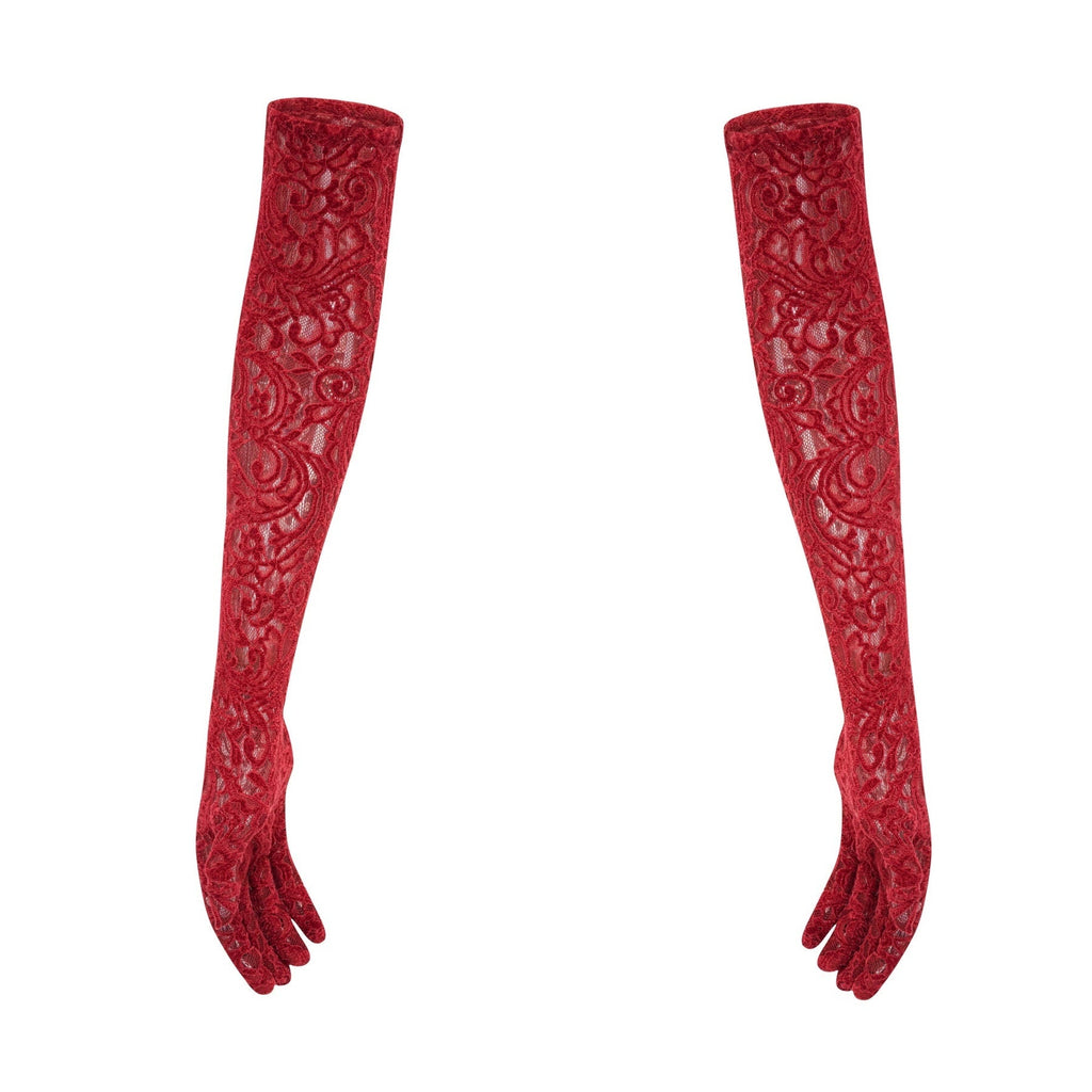 Casemiro Lace Midi Dress - Off - Shoulder - Diamond Accent - Gloves Included - Side Slit