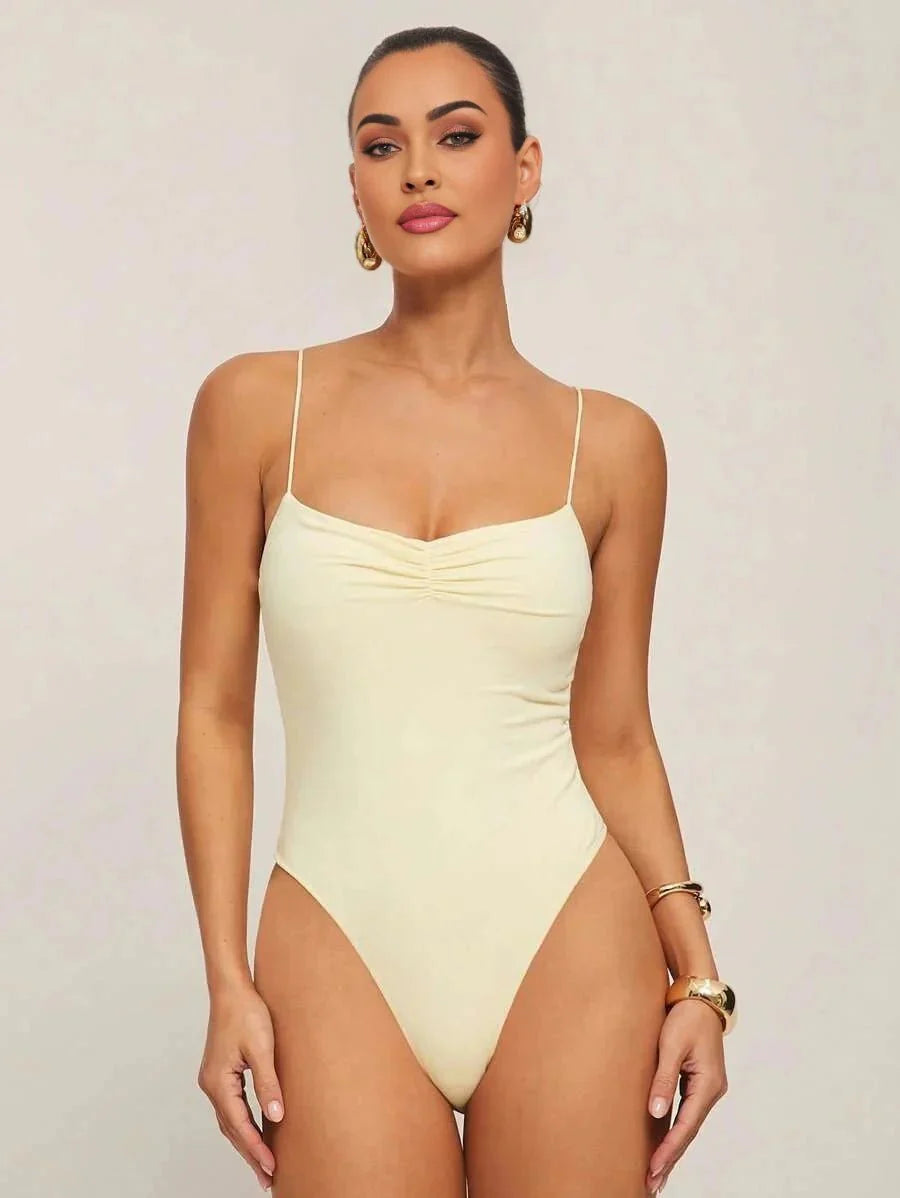 Cassandra Bodysuit - High Stretch Elasticity - Slim Fit - Casual Style - Sleeveless - Neckline Spaghetti Strap - Waist Line Natural (mid Waist)