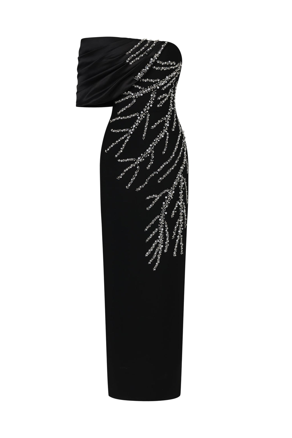 Cassidy Black Diamond Embellished One-Shoulder Dress
