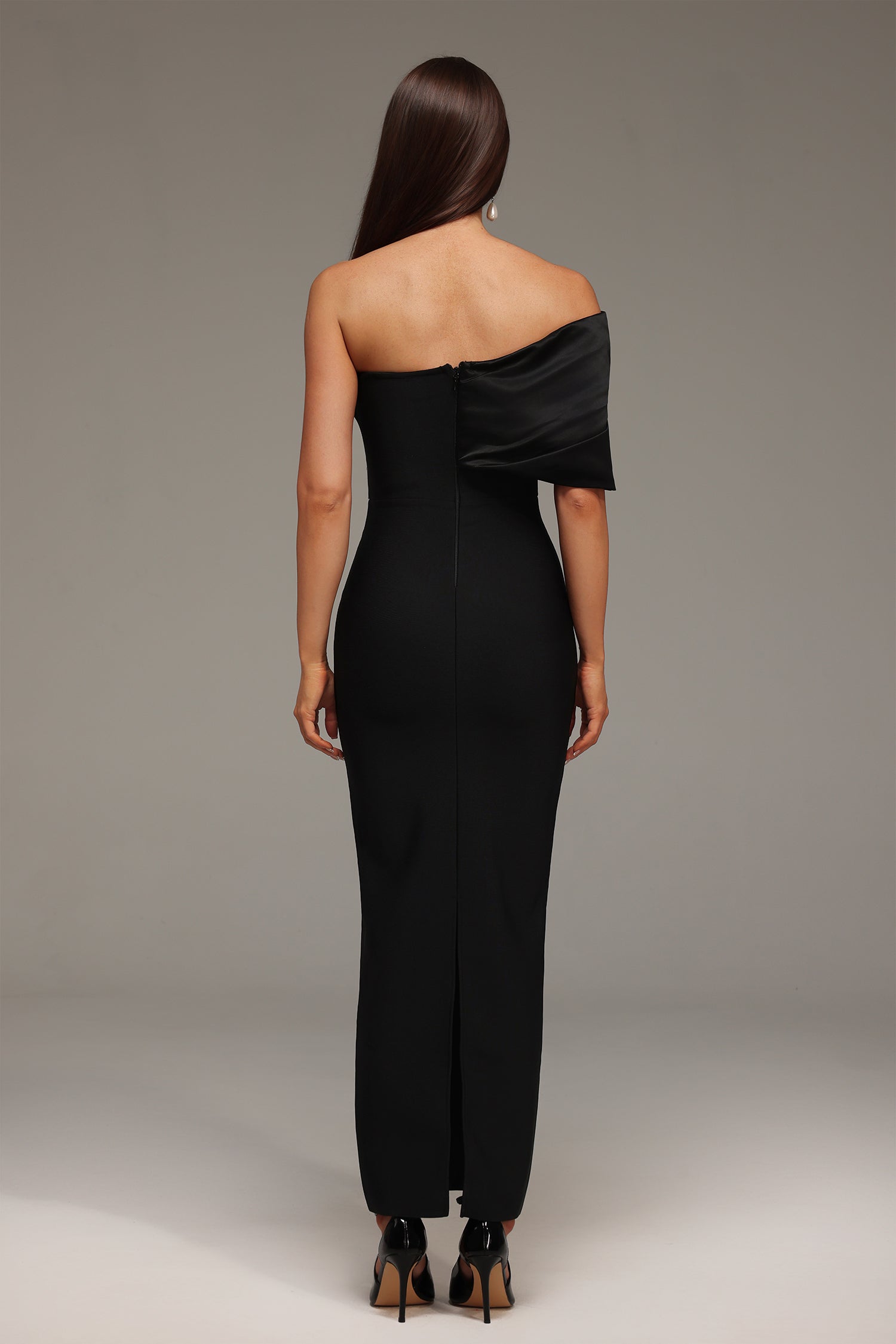 Cassidy Black Diamond Embellished One-Shoulder Dress