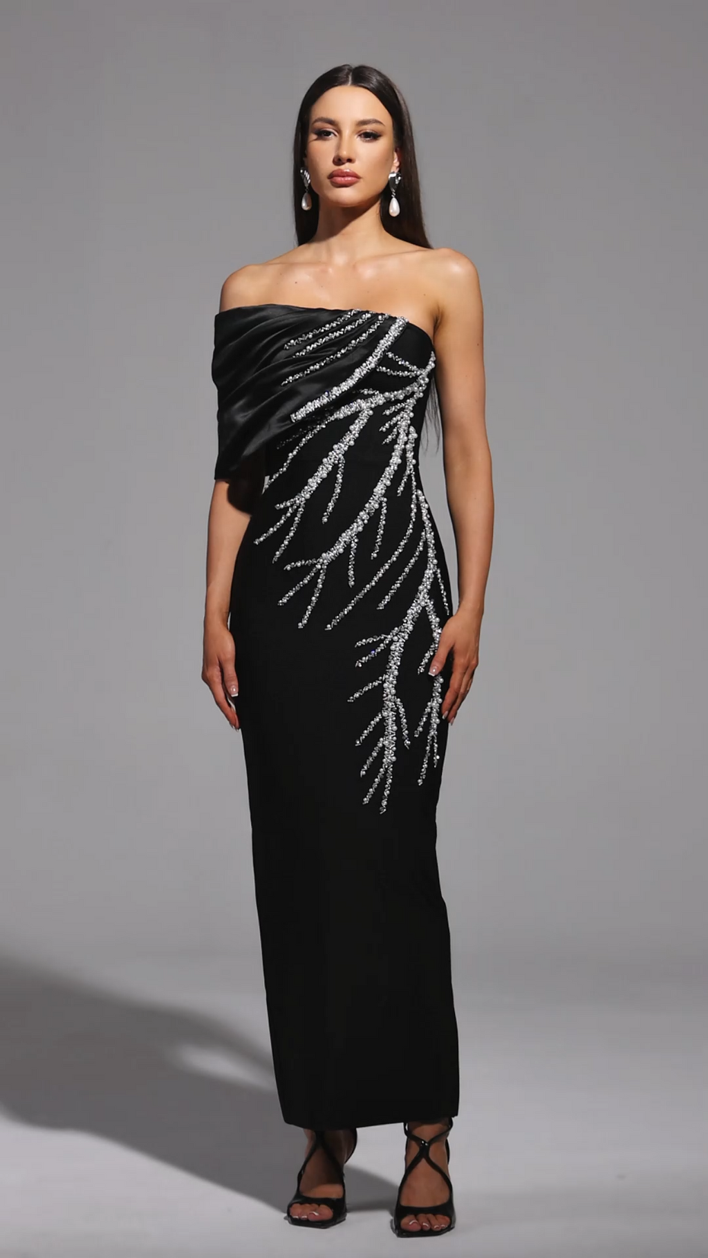 Cassidy Black One-Shoulder Diamond Embellished Dress for Special Occasions