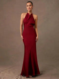 Cassidy Maxi Dress - Mermaid Hem Shape - Slim Fit Type - Sleeveless Length - Backless, Tie Back, Zipper - A Line Style - Halter Neckline
