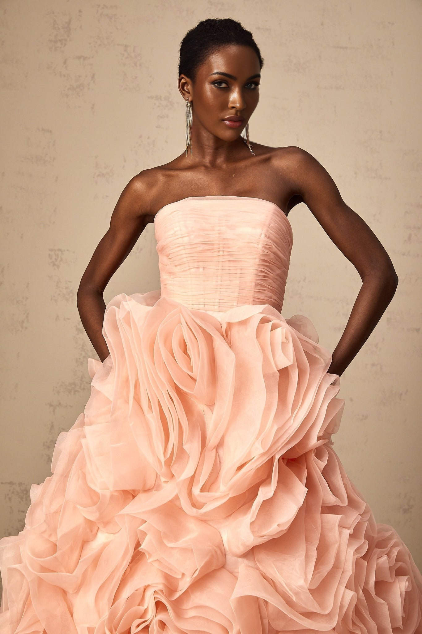 Cassidy Midi Dress - Off the Shoulder Style - Sleeveless Design - 3D Petal Detailing - Puff Skirt