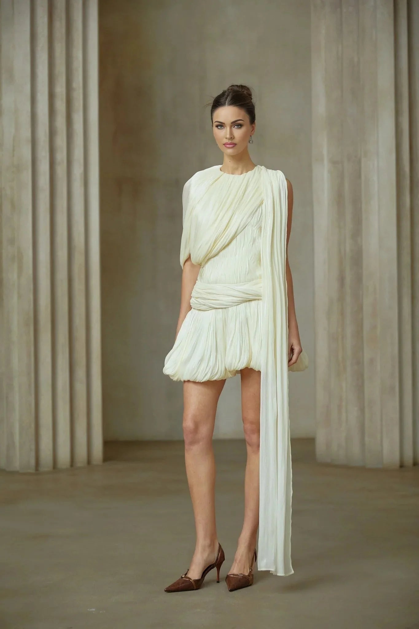 Cassidy Mini Dress Pleated Ribbon Bubble Hem Glitter Accent