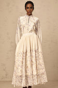 Caterina Floral Blouse and Skirt Set – Frilled Neck – Lantern Sleeves – Pleated Calf - Length Skirt – Lined Design
