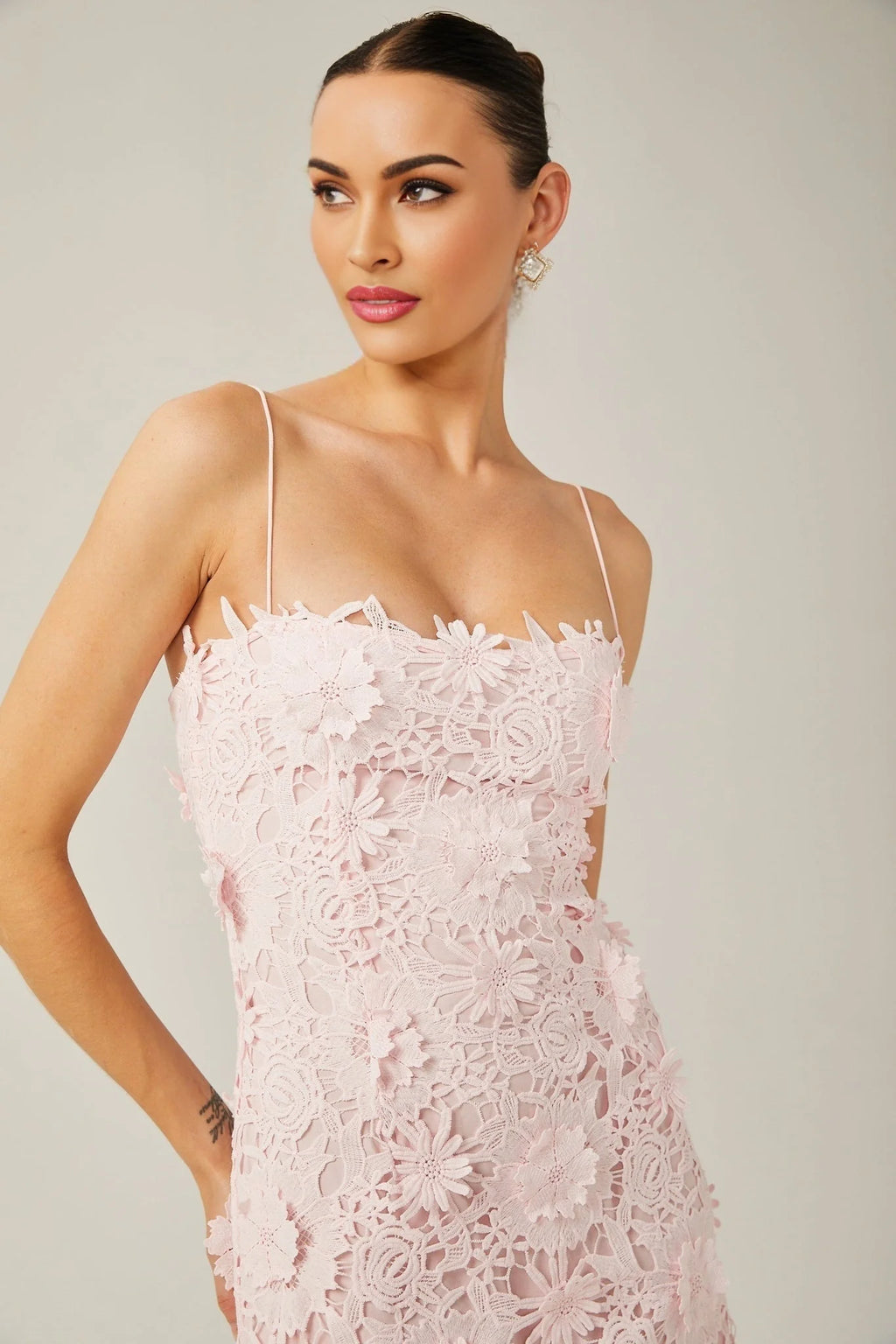 Caterina Mini Dress - Sleeveless - Square Neck - Floral - Lace Embroidery - Fitted Silhouette