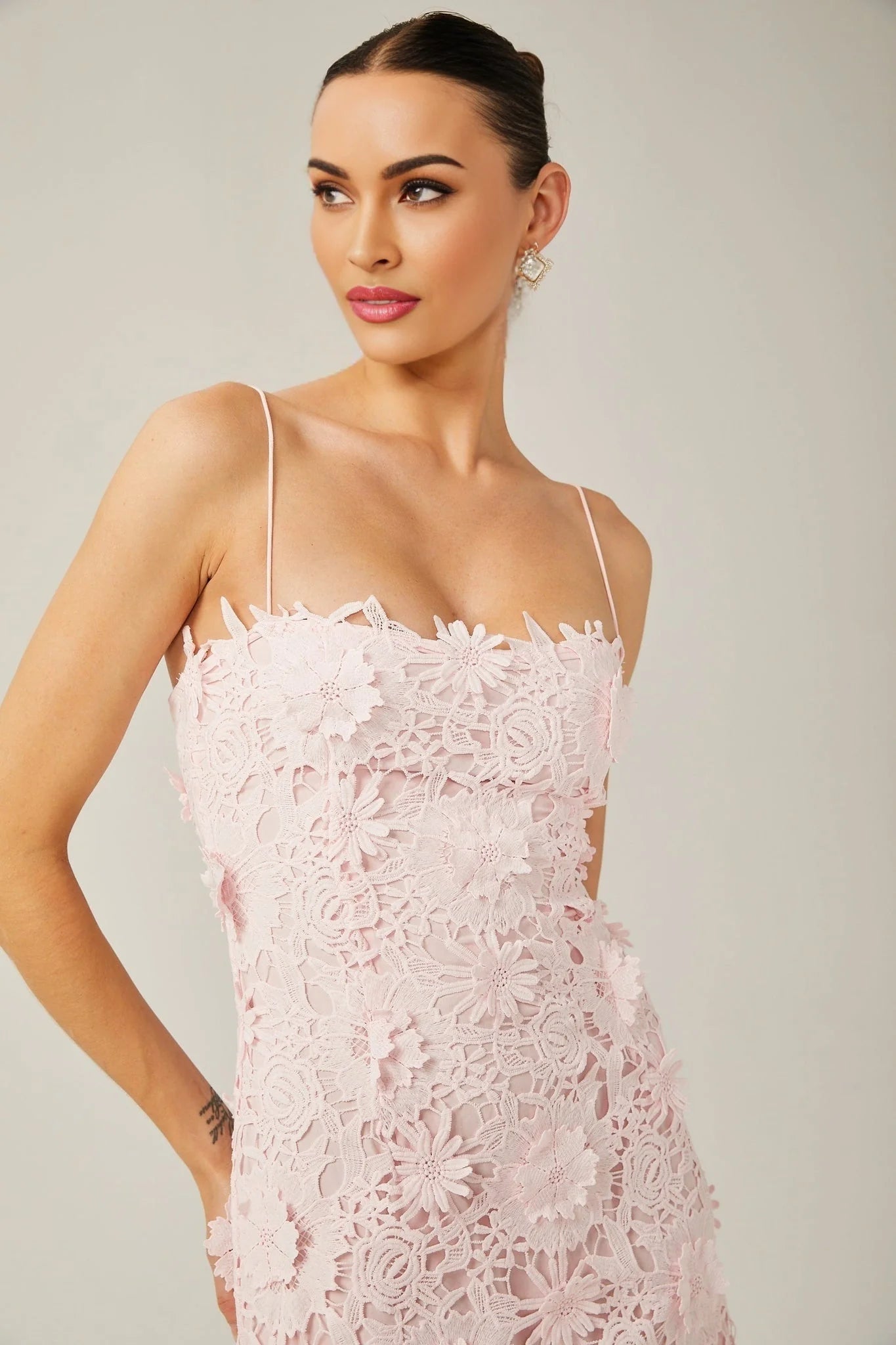 Caterina Mini Dress - Sleeveless - Square Neck - Floral - Lace Embroidery - Fitted Silhouette