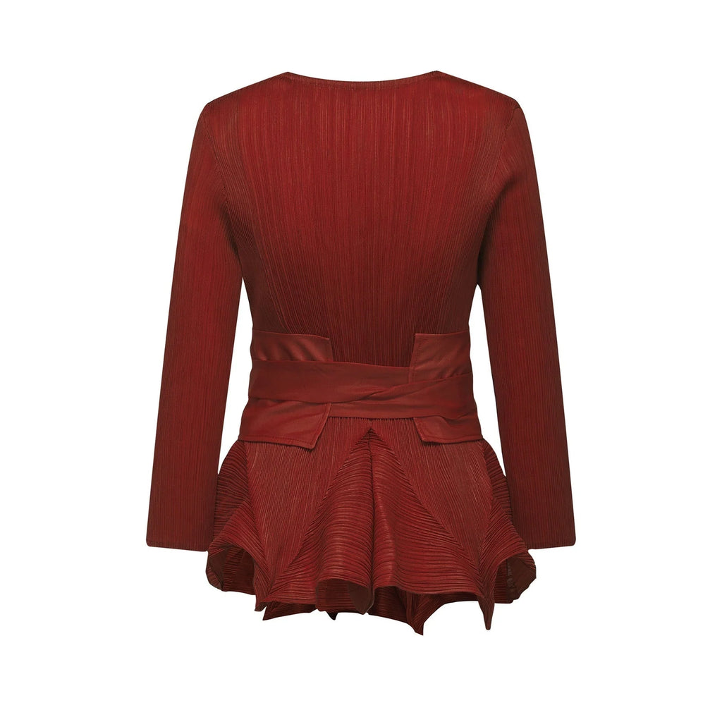Caterina Top & Skirt Set - Elegant Bow - Tie Detail - Flattering Pleats - Asymmetric Hem - Layered Design - Ankle Length