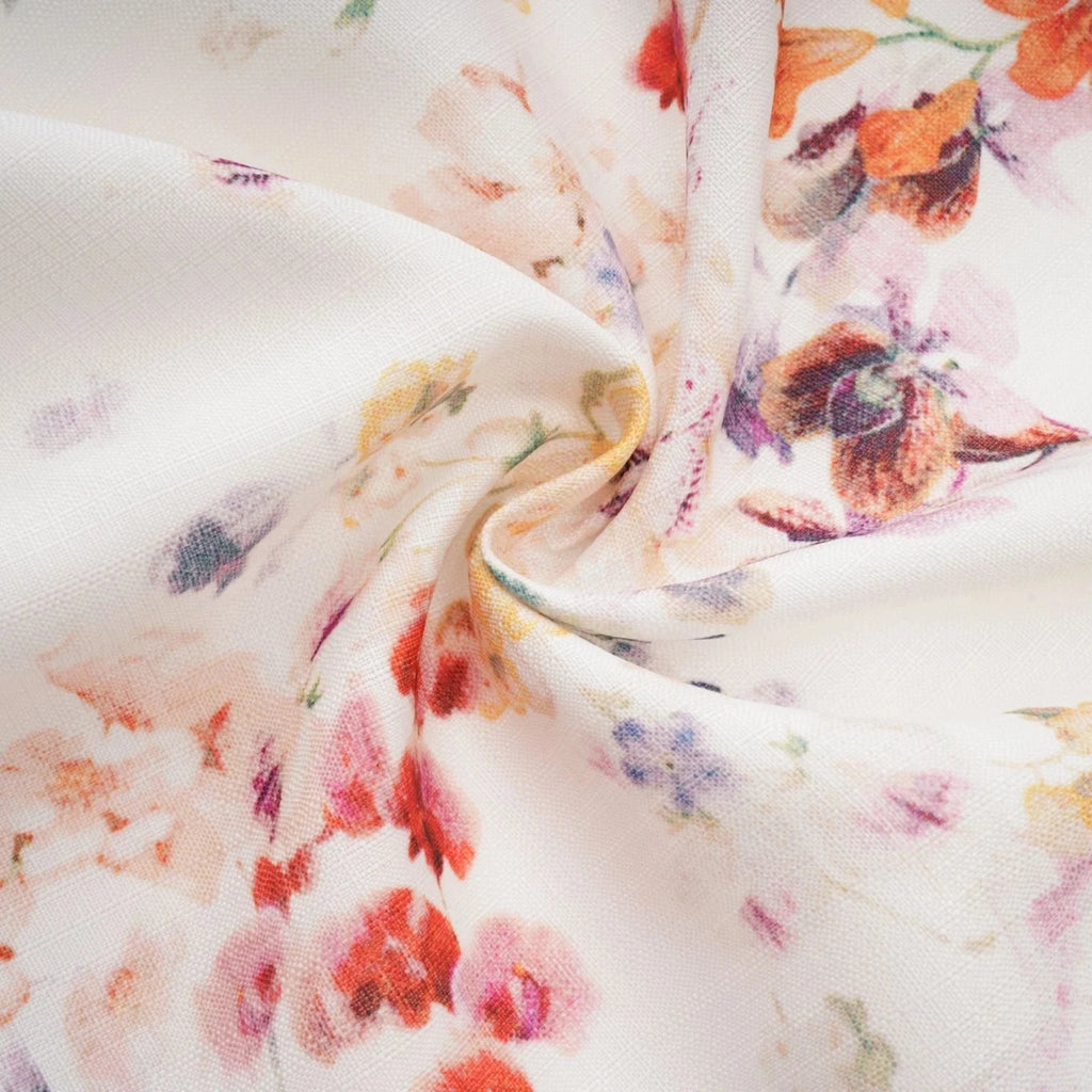 Caterinella Mini Dress White Floral Print Elastic Cuffs & Flared Skirt