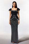 Catherine Black Bandage Peplum Diamond Embellished Evening Dress