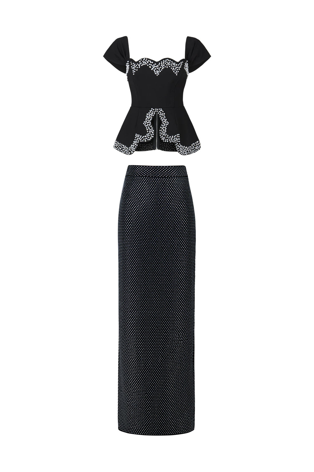 Catherine Black Bandage Peplum Diamond Embellished Evening Dress