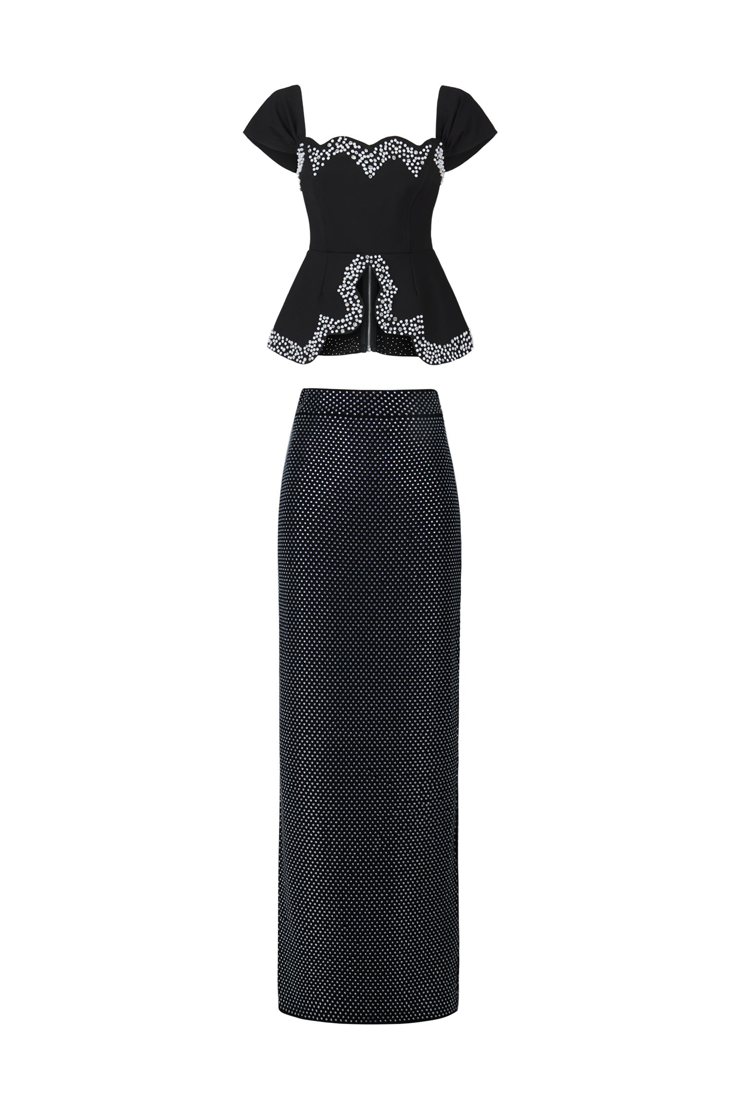 Catherine Black Bandage Peplum Diamond Embellished Evening Dress