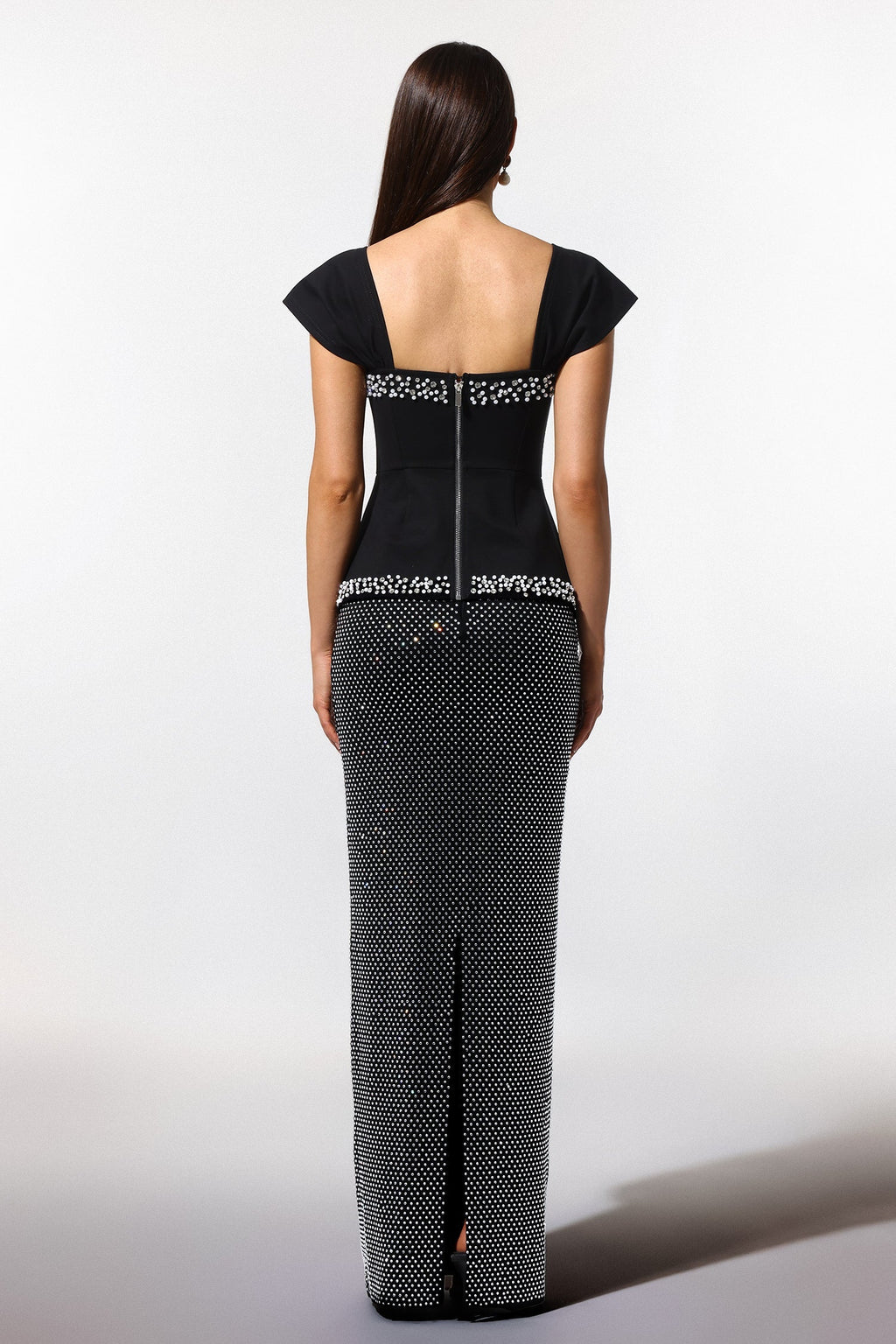 Catherine Black Diamond Embellished Bandage Peplum Dress