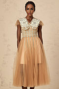 Catherine Midi Dress – Tulle – V Neck – Lace Panelling
